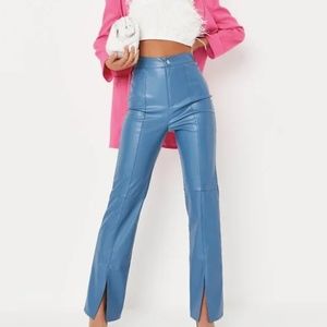 Blue faux leather split pants - Missguided